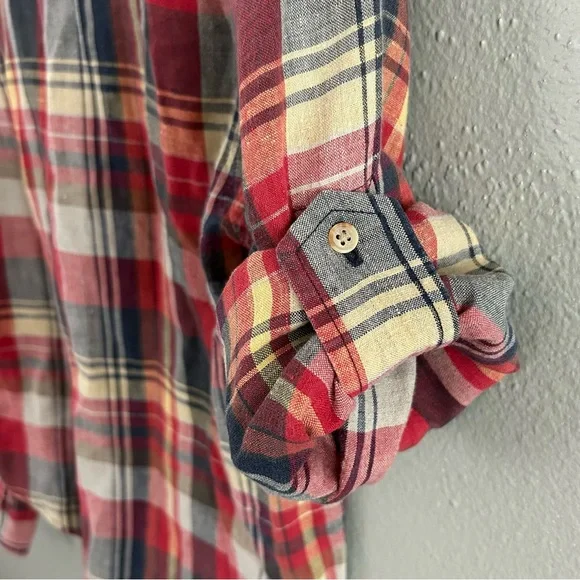 Ralph Lauren Women's Plaid 100% Linen Button Up Shirt S Petite Embroidered Logo - Picture 4 of 7